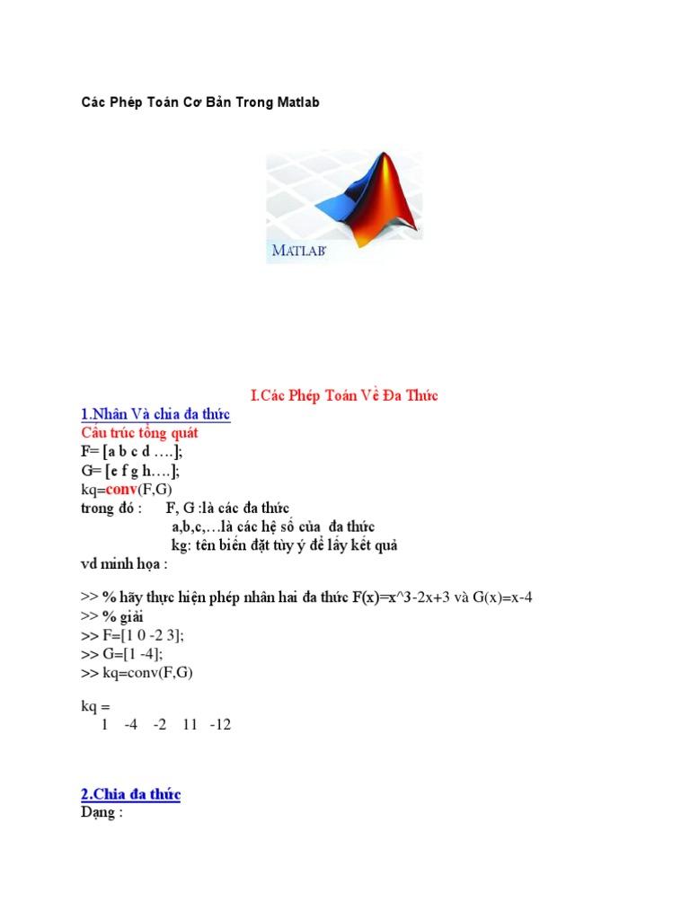 Các phép toán cơ bản trong Matlab 2016
